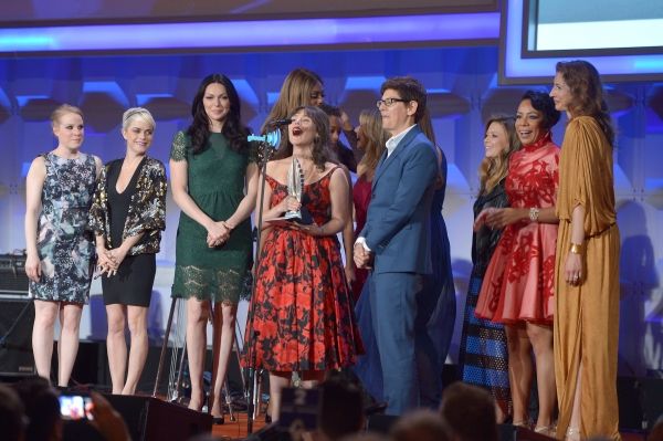 NEW YORK, NY - MAY 03: (L-R) Emma Myles, Taryn Manning, Laura Prepon, Yael Stone, Sel Photo