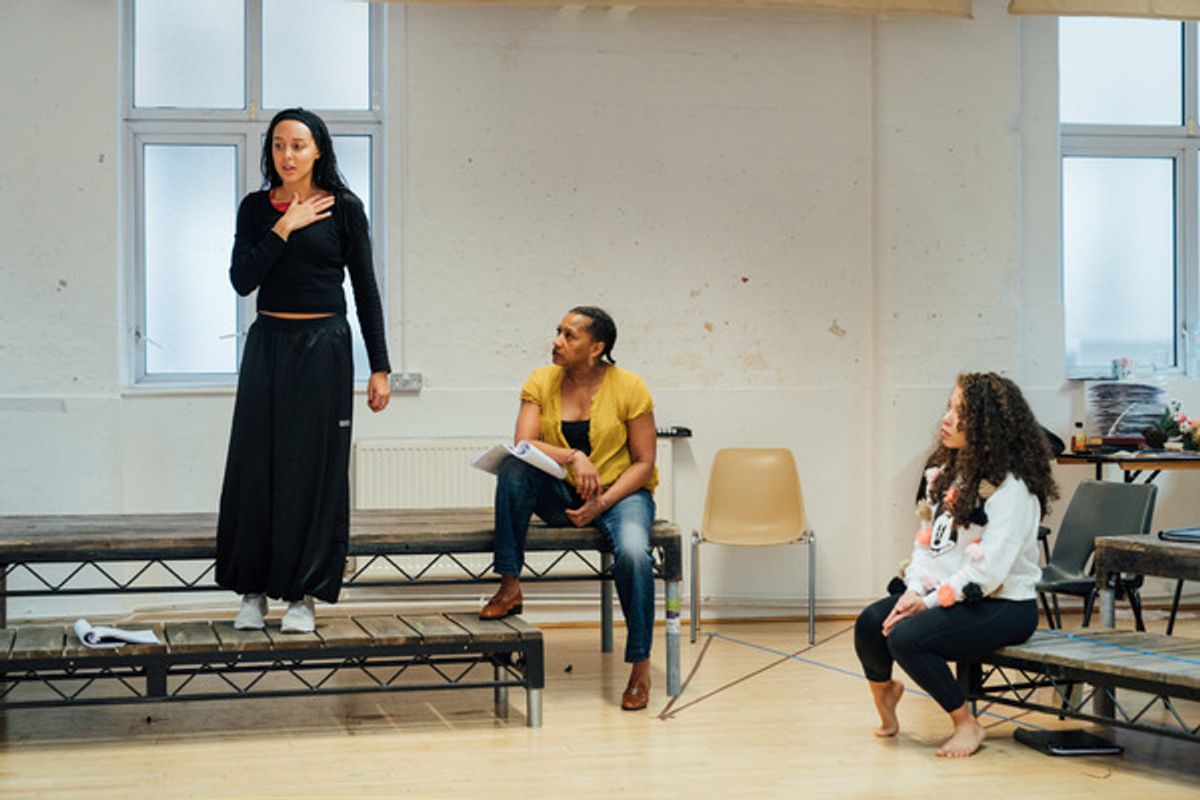 Adelle Leonce, Clare Perkins and Saffron Coomber at 